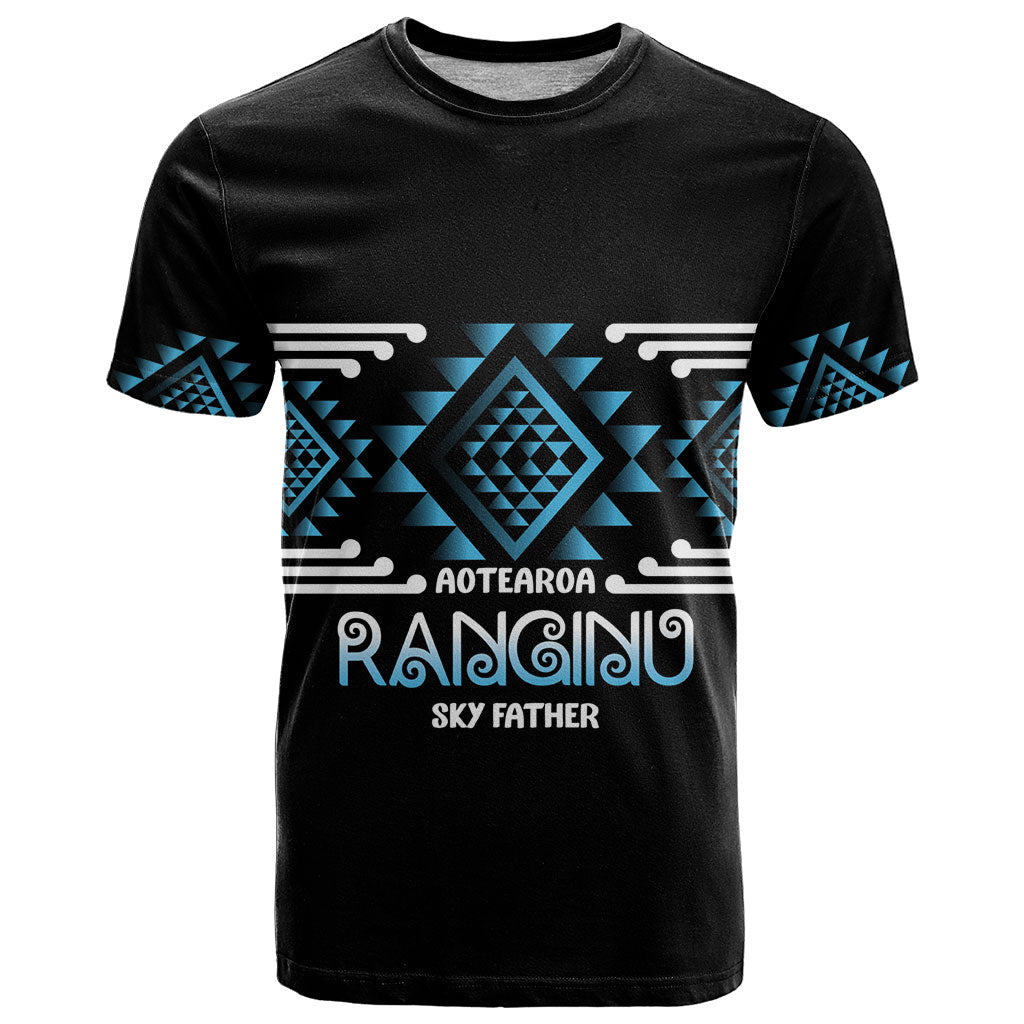 Aotearoa Atua Ranginui Personalised T Shirt Maori Sky Father Taniko Motifs LT14 Blue - Polynesian Pride