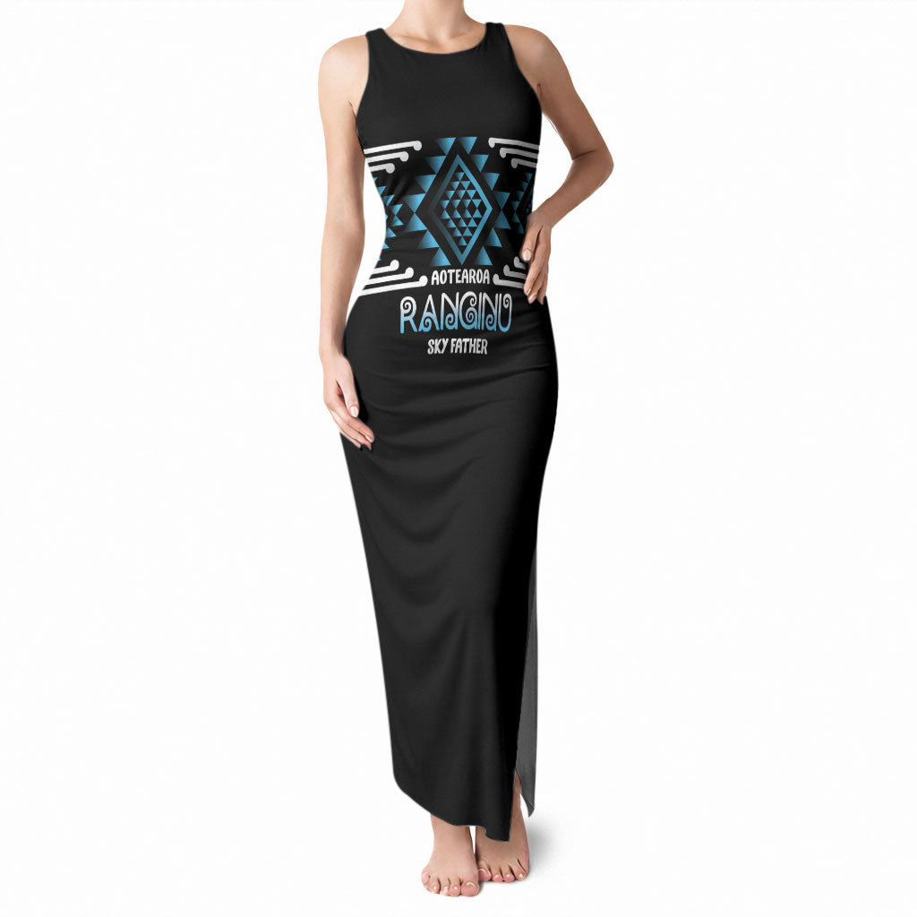 Aotearoa Atua Ranginui Personalised Tank Maxi Dress Maori Sky Father Taniko Motifs LT14 Women Blue - Polynesian Pride