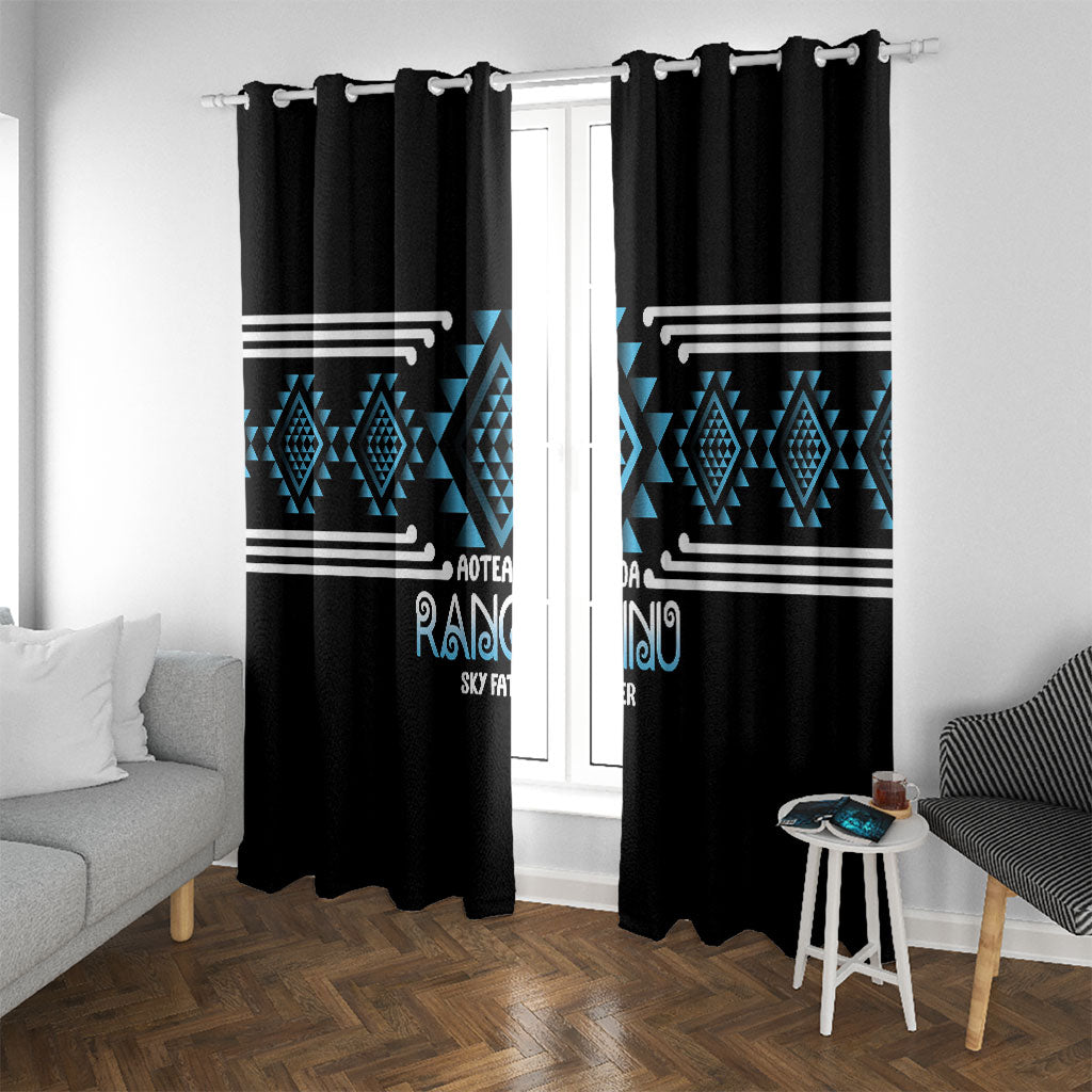Aotearoa Atua Ranginui Window Curtain Maori Sky Father Taniko Motifs LT14 With Grommets Blue - Polynesian Pride