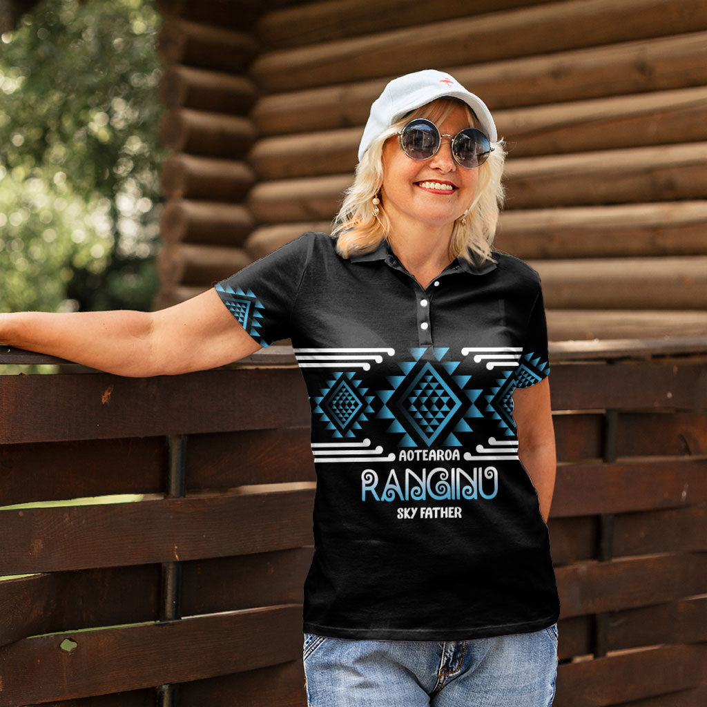 Aotearoa Atua Ranginui Personalised Women Polo Shirt Maori Sky Father Taniko Motifs LT14 - Polynesian Pride