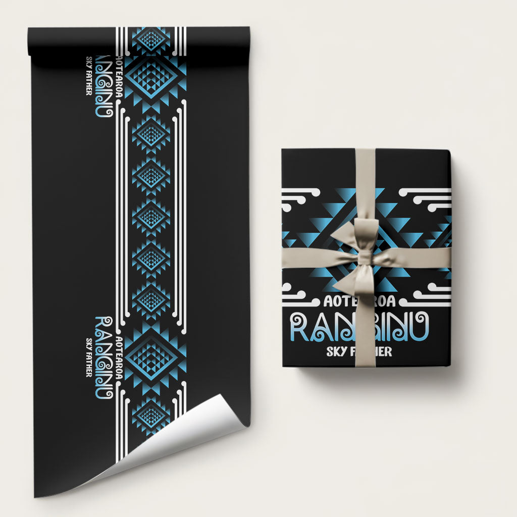 Aotearoa Atua Ranginui Wrapping Paper Maori Sky Father Taniko Motifs LT14 58" × 23" Blue - Polynesian Pride