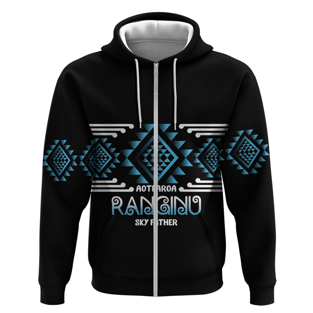 Aotearoa Atua Ranginui Personalised Zip Hoodie Maori Sky Father Taniko Motifs LT14 Zip Hoodie Blue - Polynesian Pride