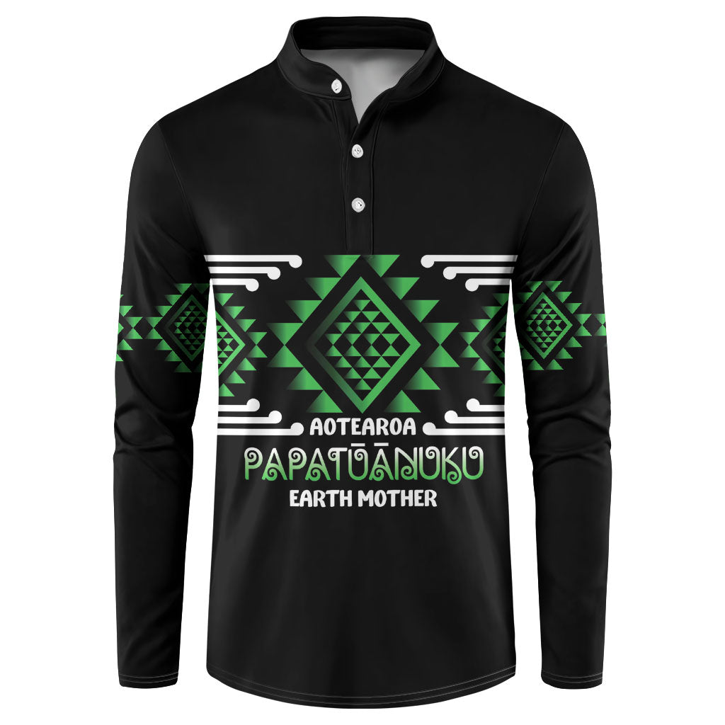 Aotearoa Atua Papatuanuku Personalised Button Sweatshirt Maori Earth Mother Taniko Motifs LT14 Green - Polynesian Pride