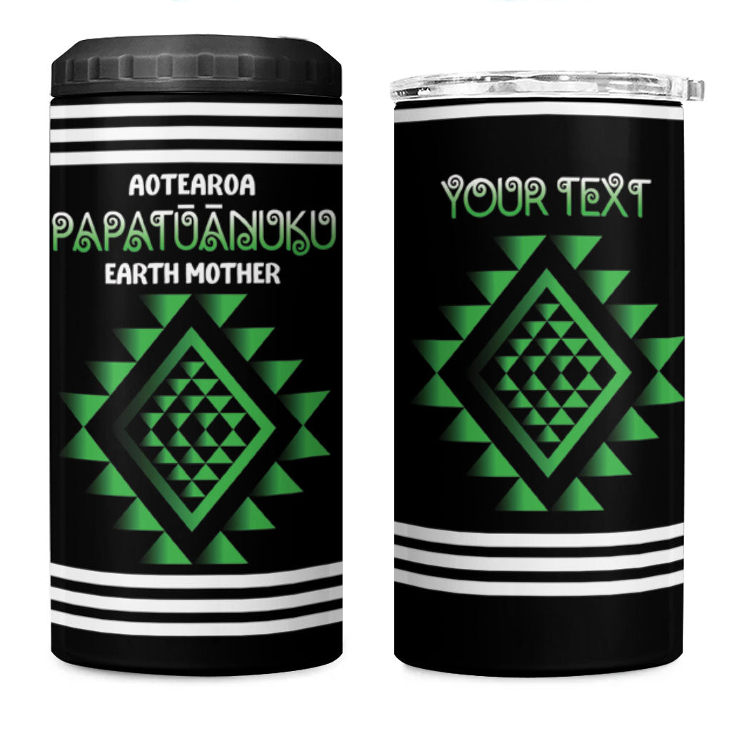 Aotearoa Atua Papatuanuku Personalised 4 in 1 Can Cooler Tumbler Maori Earth Mother Taniko Motifs LT14 One Size: 16 oz Green - Polynesian Pride