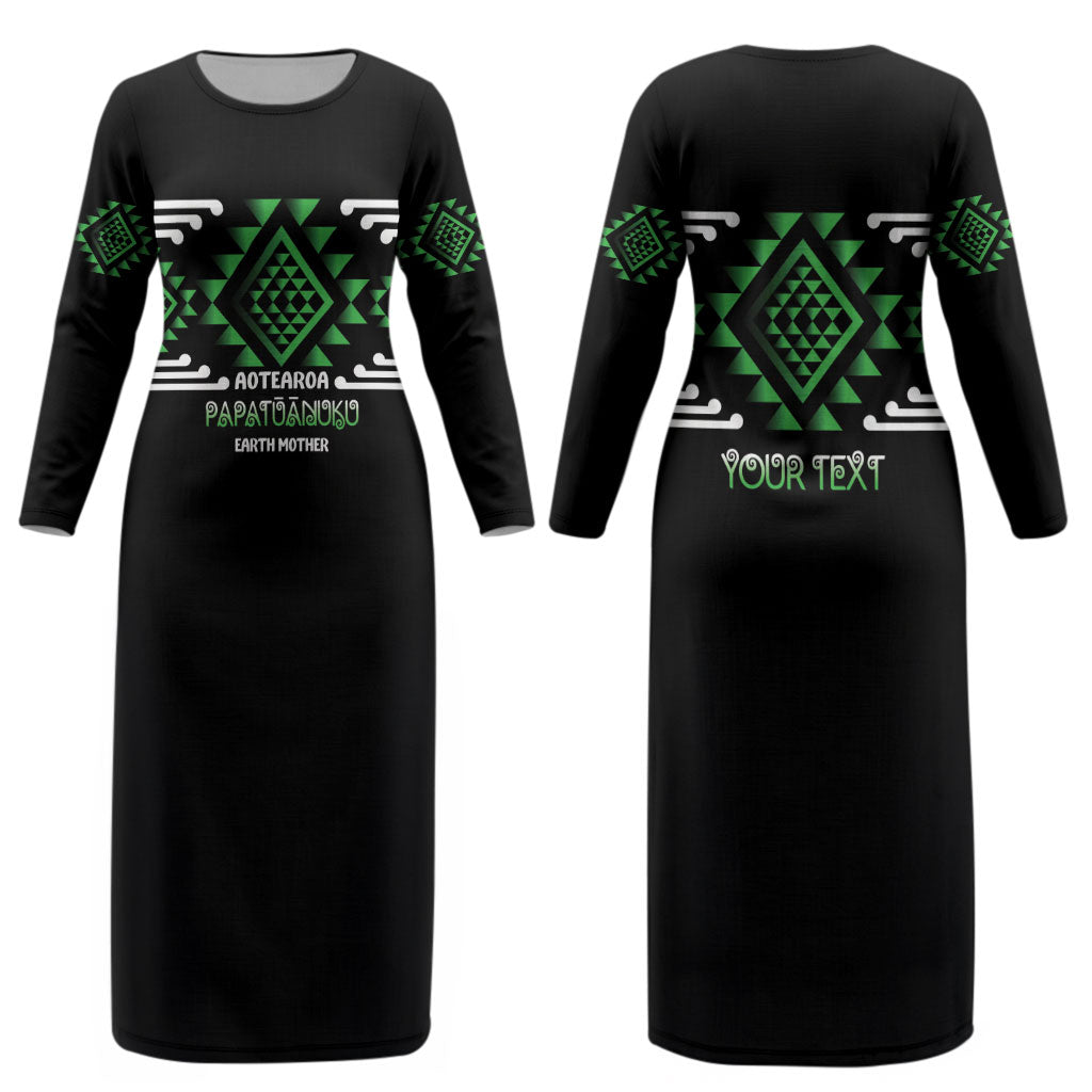 Aotearoa Atua Papatuanuku Personalised Couples Matching Long Sleeve Bodycon Dress and Long Sleeve Button Shirt Maori Earth Mother Taniko Motifs LT14 - Polynesian Pride