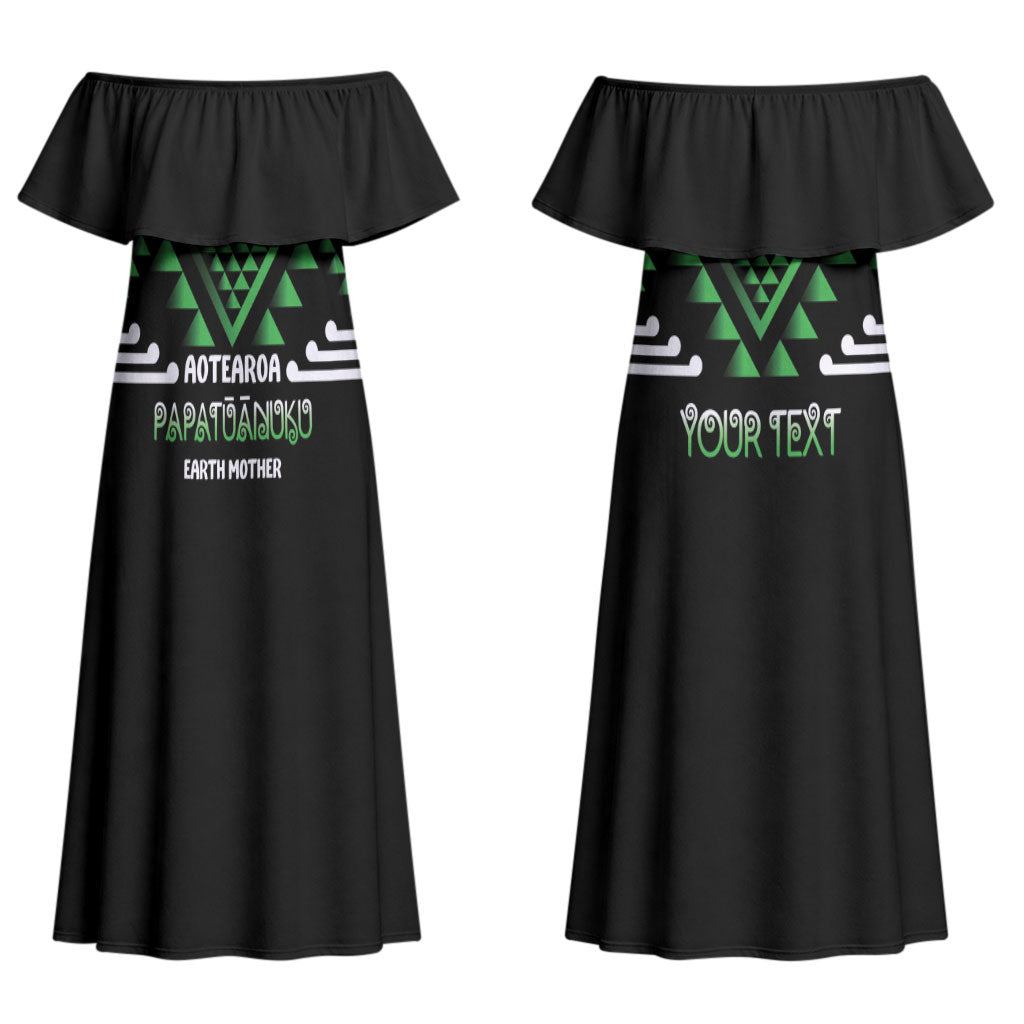 Aotearoa Atua Papatuanuku Personalised Couples Matching Off Shoulder Maxi Dress and Hawaiian Shirt Maori Earth Mother Taniko Motifs LT14 - Polynesian Pride