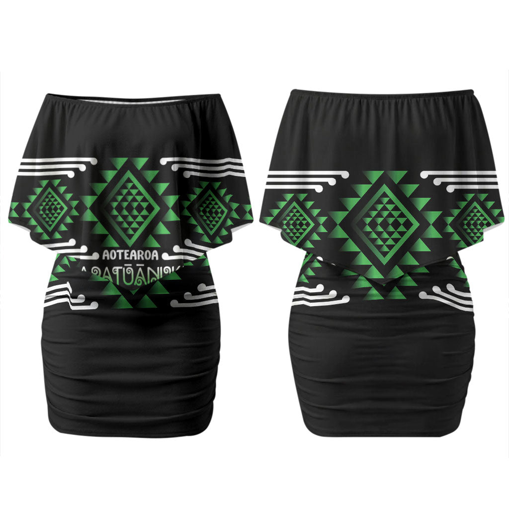 Aotearoa Atua Papatuanuku Personalised Couples Matching Off Shoulder Short Dress and Hawaiian Shirt Maori Earth Mother Taniko Motifs LT14 - Polynesian Pride