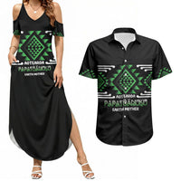 Aotearoa Atua Papatuanuku Personalised Couples Matching Summer Maxi Dress and Hawaiian Shirt Maori Earth Mother Taniko Motifs LT14 Green - Polynesian Pride