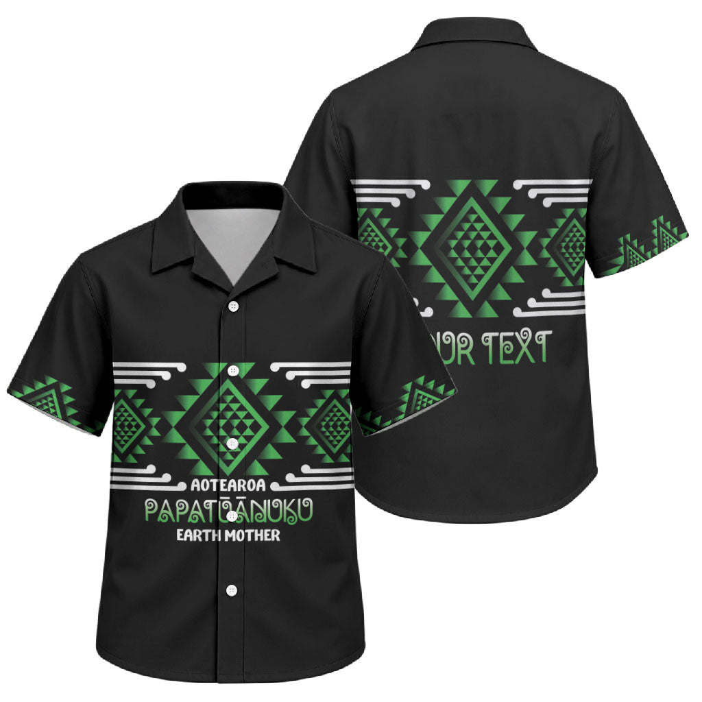 Aotearoa Atua Papatuanuku Personalised Family Matching Long Sleeve Bodycon Dress and Hawaiian Shirt Maori Earth Mother Taniko Motifs LT14 Son's Shirt Green - Polynesian Pride