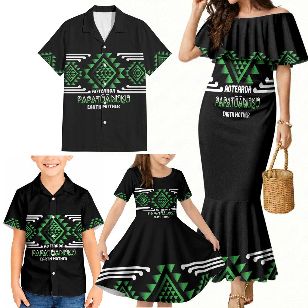 Aotearoa Atua Papatuanuku Personalised Family Matching Mermaid Dress and Hawaiian Shirt Maori Earth Mother Taniko Motifs LT14 - Polynesian Pride
