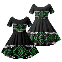 Aotearoa Atua Papatuanuku Personalised Family Matching Mermaid Dress and Hawaiian Shirt Maori Earth Mother Taniko Motifs LT14 Daughter's Dress Green - Polynesian Pride