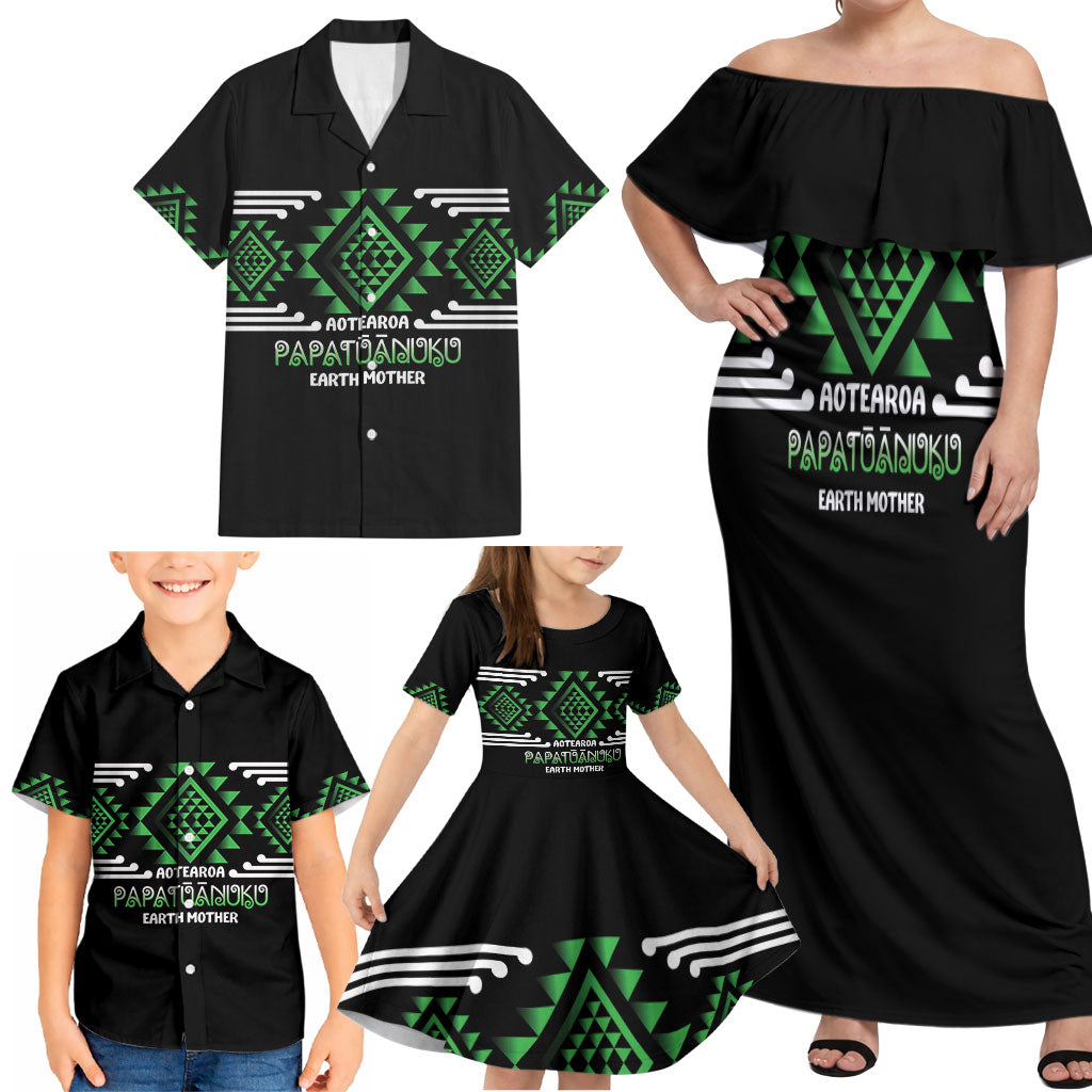 Aotearoa Atua Papatuanuku Personalised Family Matching Off Shoulder Maxi Dress and Hawaiian Shirt Maori Earth Mother Taniko Motifs LT14 - Polynesian Pride