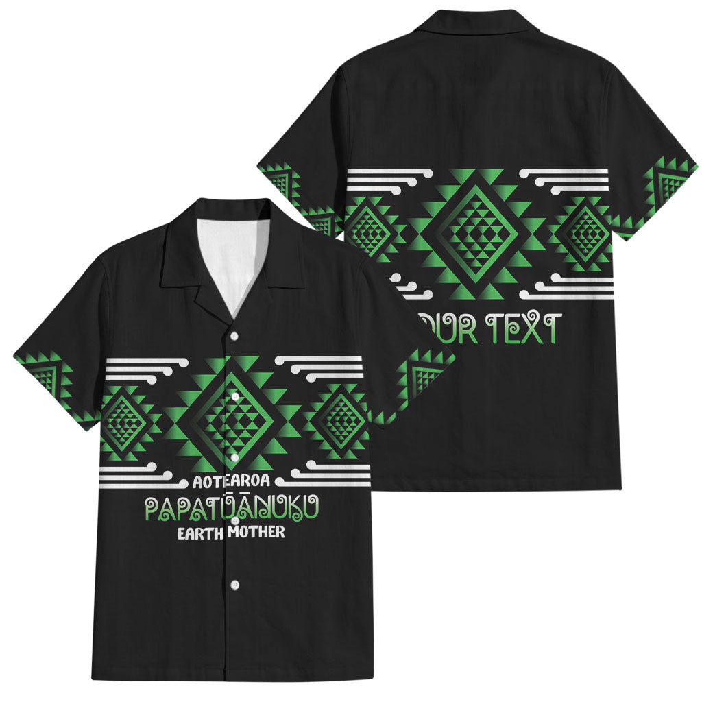 Aotearoa Atua Papatuanuku Personalised Family Matching Off Shoulder Short Dress and Hawaiian Shirt Maori Earth Mother Taniko Motifs LT14 Dad's Shirt - Short Sleeve Green - Polynesian Pride