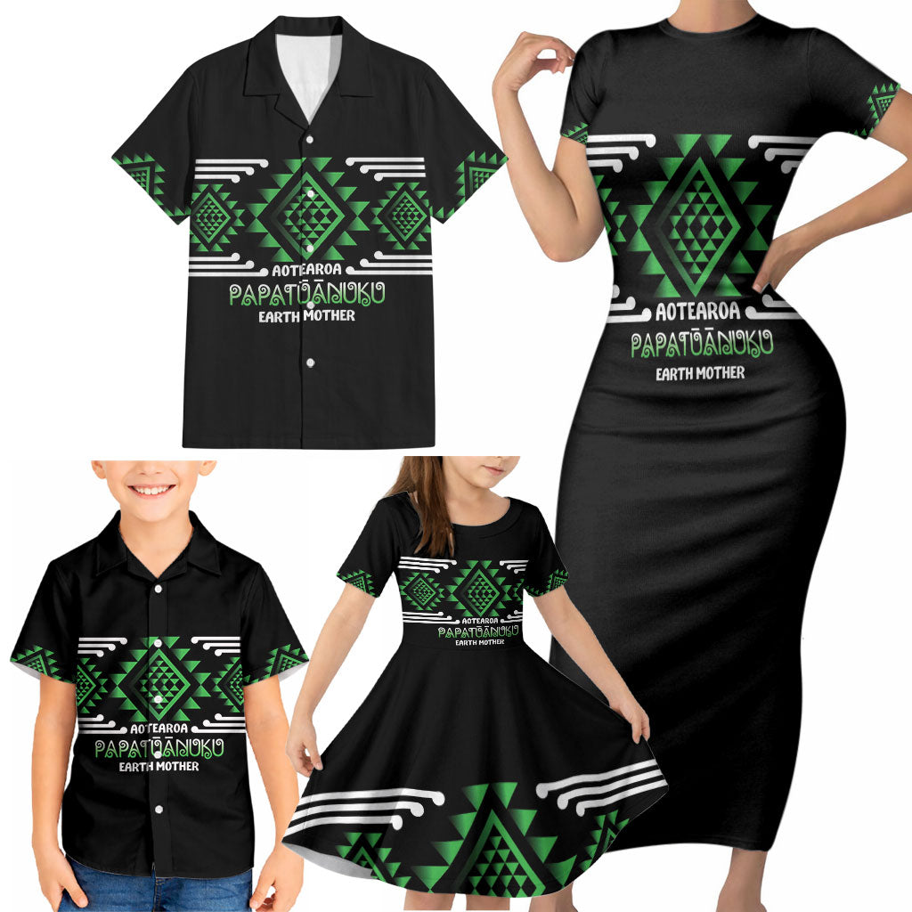 Aotearoa Atua Papatuanuku Personalised Family Matching Short Sleeve Bodycon Dress and Hawaiian Shirt Maori Earth Mother Taniko Motifs LT14 - Polynesian Pride