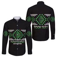 Aotearoa Atua Papatuanuku Personalised Family Matching Tank Maxi Dress and Hawaiian Shirt Maori Earth Mother Taniko Motifs LT14 Dad's Shirt - Long Sleeve Green - Polynesian Pride