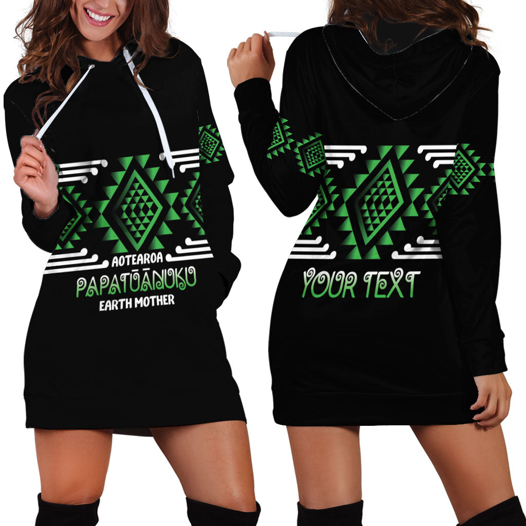 Aotearoa Atua Papatuanuku Personalised Hoodie Dress Maori Earth Mother Taniko Motifs LT14 - Polynesian Pride