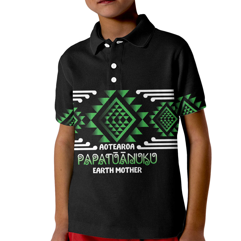 Aotearoa Atua Papatuanuku Personalised Kid Polo Shirt Maori Earth Mother Taniko Motifs LT14 Kid Green - Polynesian Pride