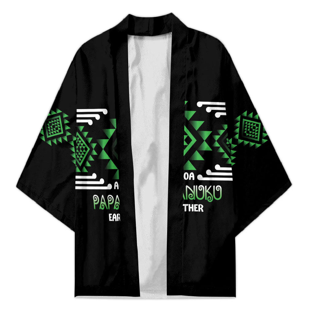Aotearoa Atua Papatuanuku Personalised Kimono Maori Earth Mother Taniko Motifs LT14 Unisex Green - Polynesian Pride
