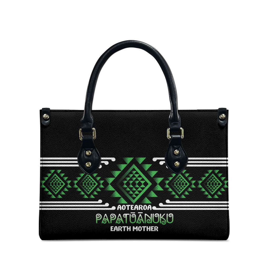 Aotearoa Atua Papatuanuku Leather Bag Maori Earth Mother Taniko Motifs LT14 - Polynesian Pride