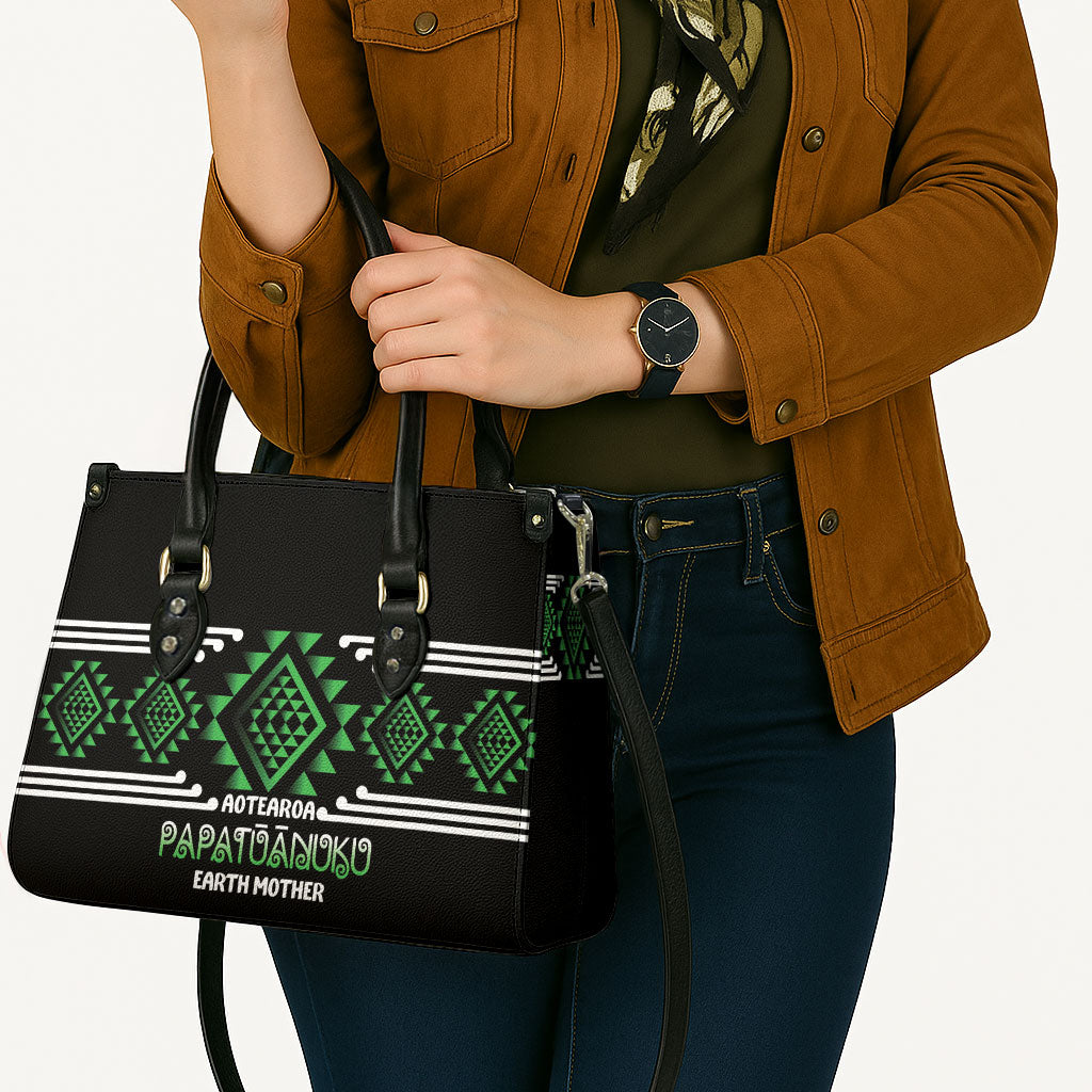 Aotearoa Atua Papatuanuku Leather Bag Maori Earth Mother Taniko Motifs LT14 - Polynesian Pride