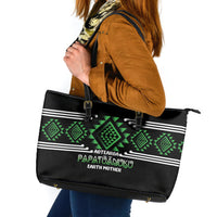 Aotearoa Atua Papatuanuku Leather Tote Bag Maori Earth Mother Taniko Motifs LT14 Green - Polynesian Pride