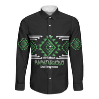Aotearoa Atua Papatuanuku Personalised Long Sleeve Button Shirt Maori Earth Mother Taniko Motifs LT14 Unisex Green - Polynesian Pride