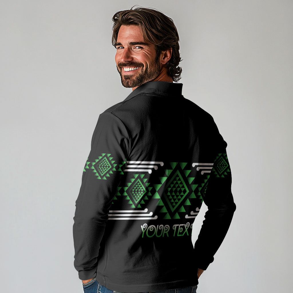 Aotearoa Atua Papatuanuku Personalised Long Sleeve Polo Shirt Maori Earth Mother Taniko Motifs LT14 - Polynesian Pride