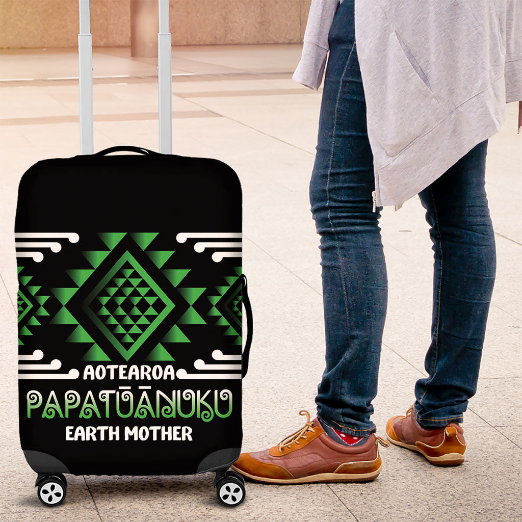 Aotearoa Atua Papatuanuku Luggage Cover Maori Earth Mother Taniko Motifs LT14 Green - Polynesian Pride