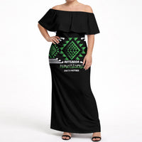 Aotearoa Atua Papatuanuku Personalised Off Shoulder Maxi Dress Maori Earth Mother Taniko Motifs LT14 Women Green - Polynesian Pride