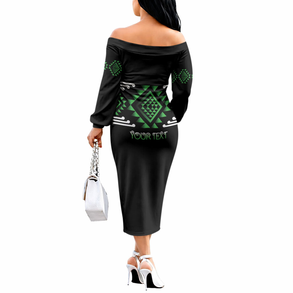 Aotearoa Atua Papatuanuku Personalised Off The Shoulder Long Sleeve Dress Maori Earth Mother Taniko Motifs LT14 - Polynesian Pride