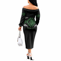 Aotearoa Atua Papatuanuku Personalised Off The Shoulder Long Sleeve Dress Maori Earth Mother Taniko Motifs LT14 - Polynesian Pride