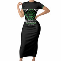 Aotearoa Atua Papatuanuku Personalised Short Sleeve Bodycon Dress Maori Earth Mother Taniko Motifs LT14 Long Dress Green - Polynesian Pride