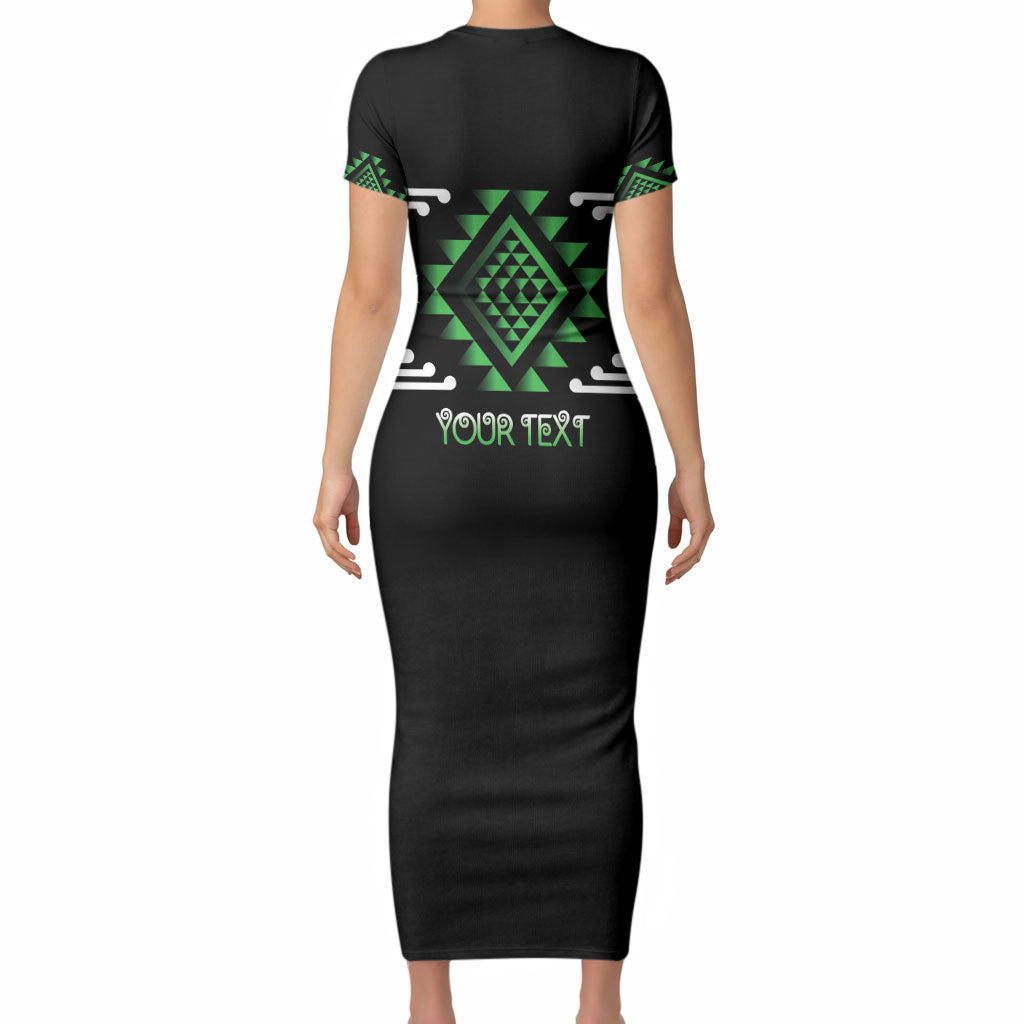 Aotearoa Atua Papatuanuku Personalised Short Sleeve Bodycon Dress Maori Earth Mother Taniko Motifs LT14 - Polynesian Pride