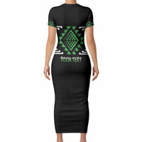 Aotearoa Atua Papatuanuku Personalised Short Sleeve Bodycon Dress Maori Earth Mother Taniko Motifs LT14 - Polynesian Pride