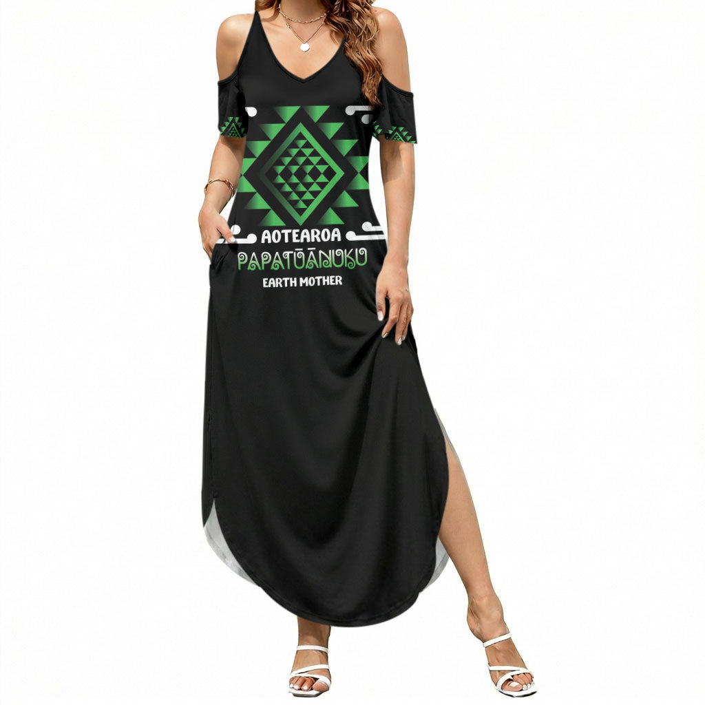 Aotearoa Atua Papatuanuku Personalised Summer Maxi Dress Maori Earth Mother Taniko Motifs LT14 Women Green - Polynesian Pride