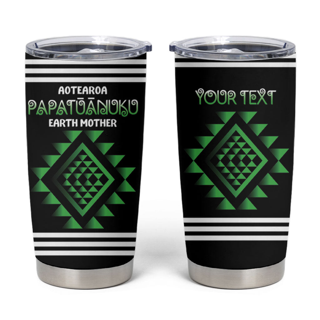 Aotearoa Atua Papatuanuku Personalised Tumbler Cup Maori Earth Mother Taniko Motifs LT14 Green - Polynesian Pride