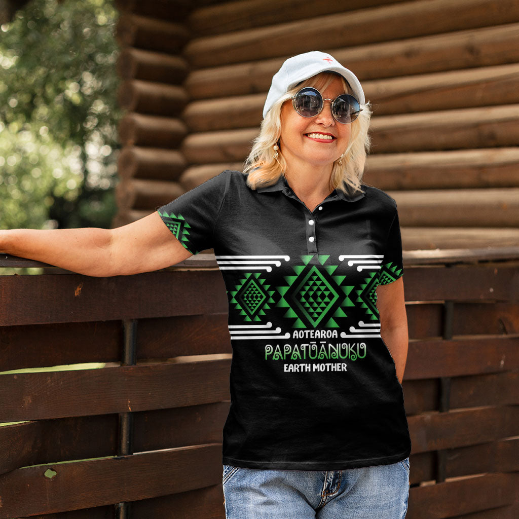 Aotearoa Atua Papatuanuku Personalised Women Polo Shirt Maori Earth Mother Taniko Motifs LT14 - Polynesian Pride