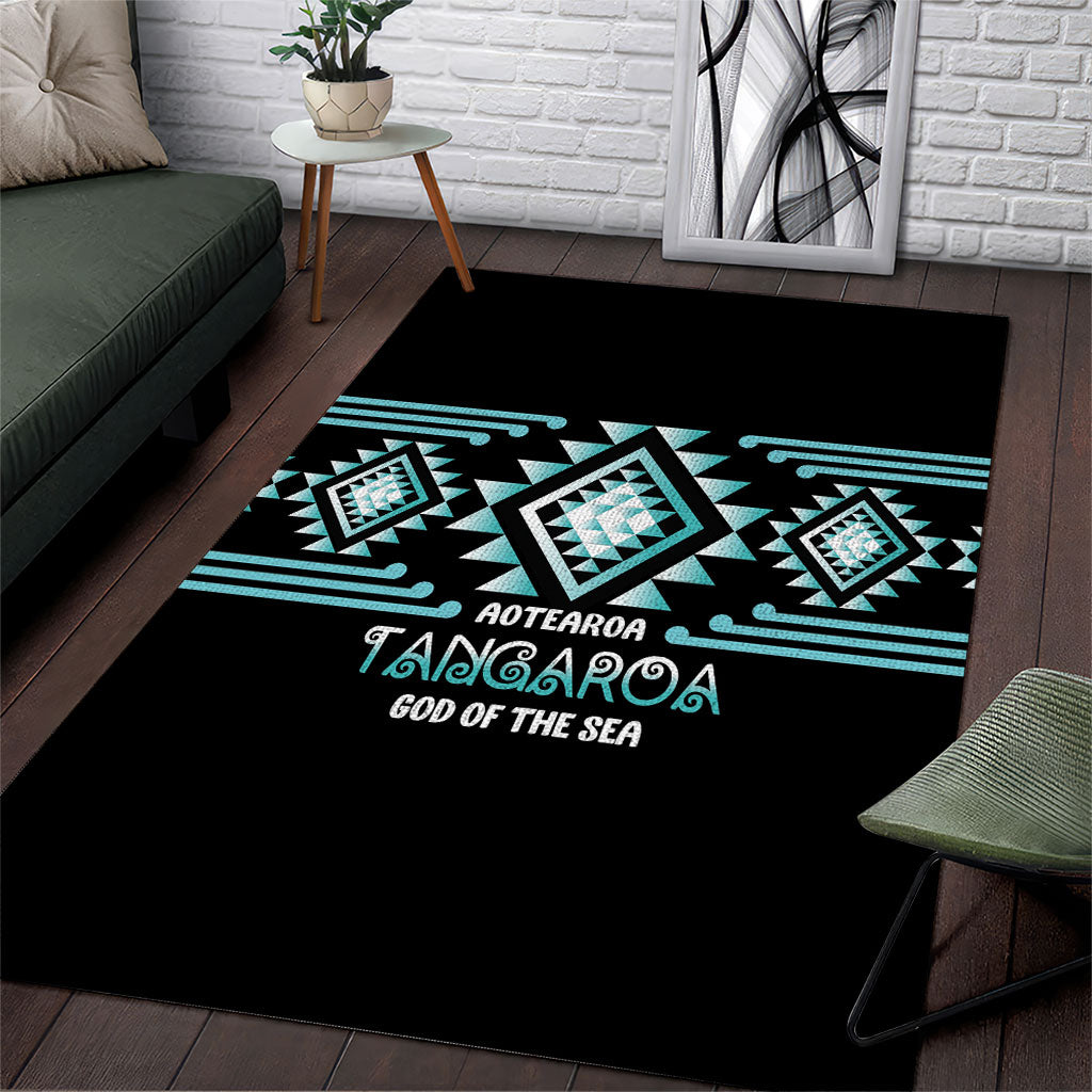 Aotearoa Atua Tangaroa Area Rug Maori God Of The Sea Taniko Motifs LT14 Turquoise - Polynesian Pride