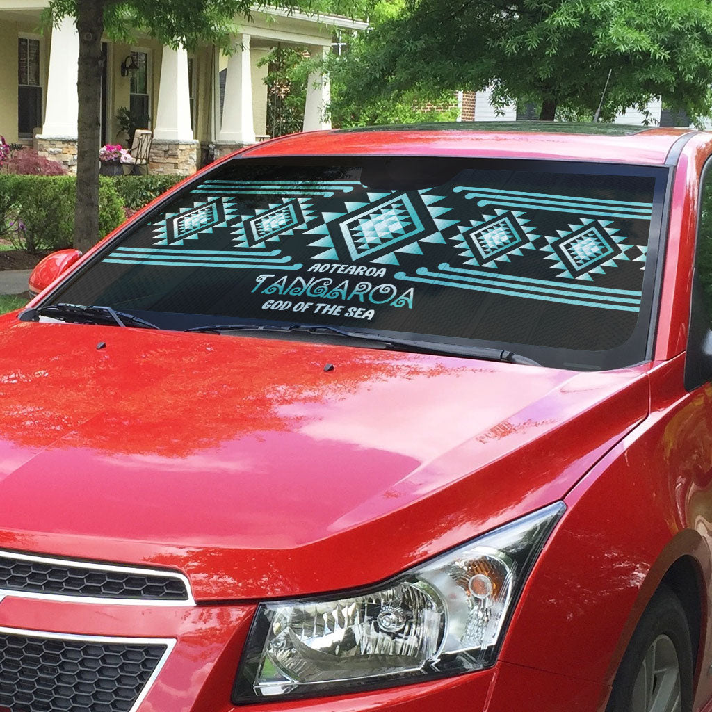 Aotearoa Atua Tangaroa Auto Sun Shade Maori God Of The Sea Taniko Motifs LT14 - Polynesian Pride