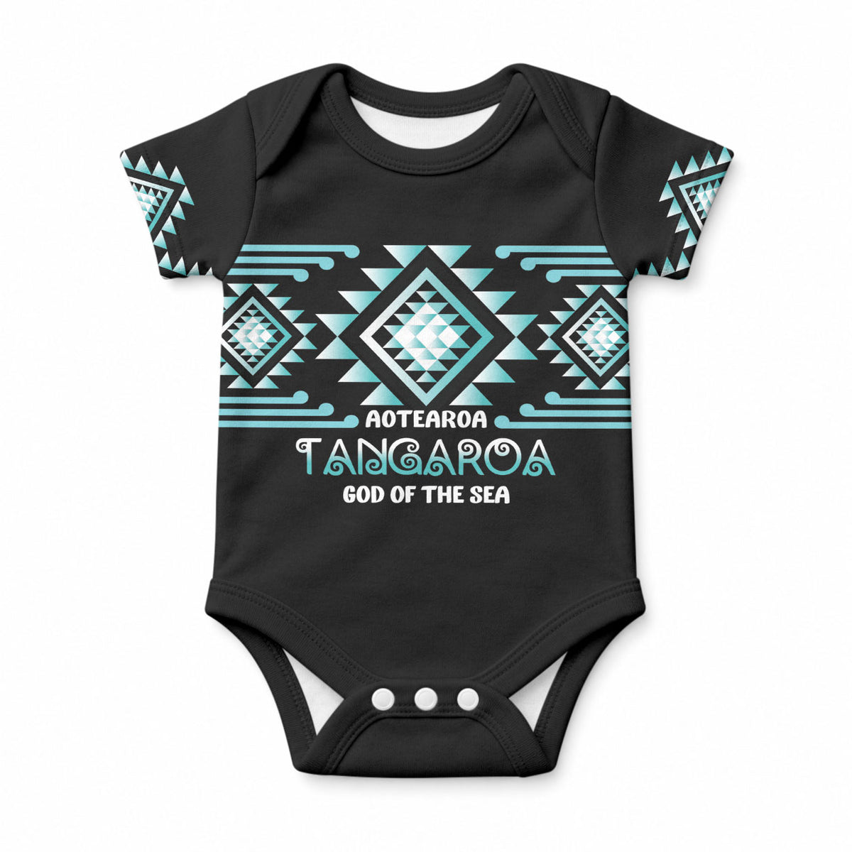 Aotearoa Atua Tangaroa Personalised Baby Onesie Maori God Of The Sea Taniko Motifs