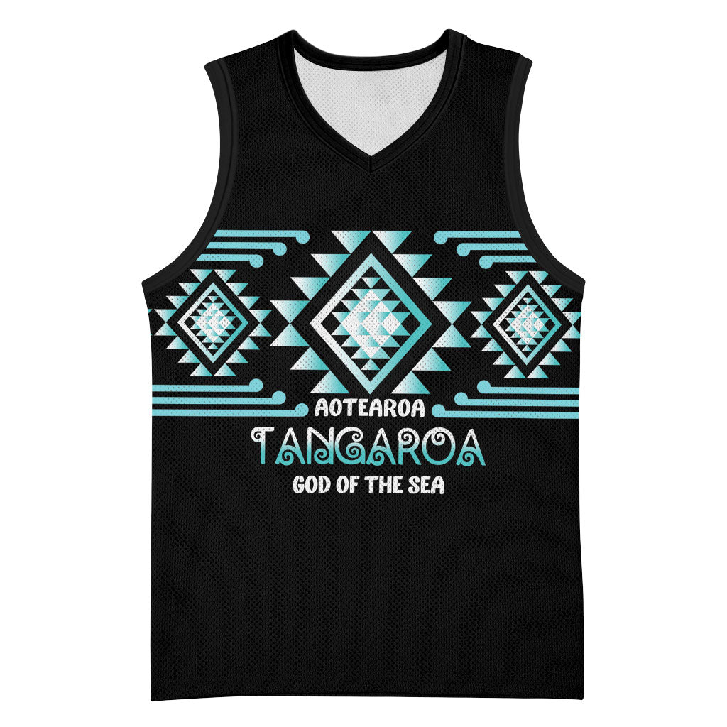 Aotearoa Atua Tangaroa Personalised Basketball Jersey Maori God Of The Sea Taniko Motifs LT14 Unisex Turquoise - Polynesian Pride
