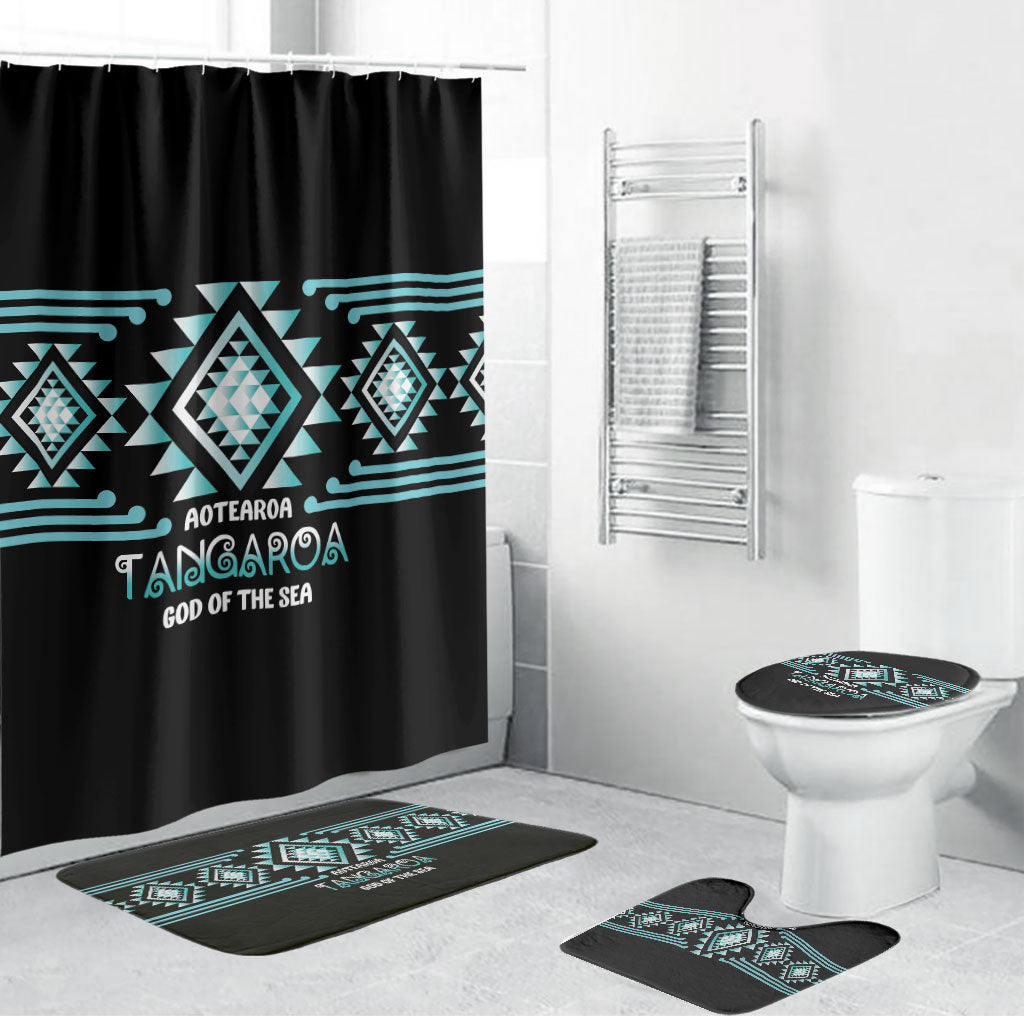 Aotearoa Atua Tangaroa Bathroom Set Maori God Of The Sea Taniko Motifs LT14 Bathroom Set (4 pcs) Turquoise - Polynesian Pride