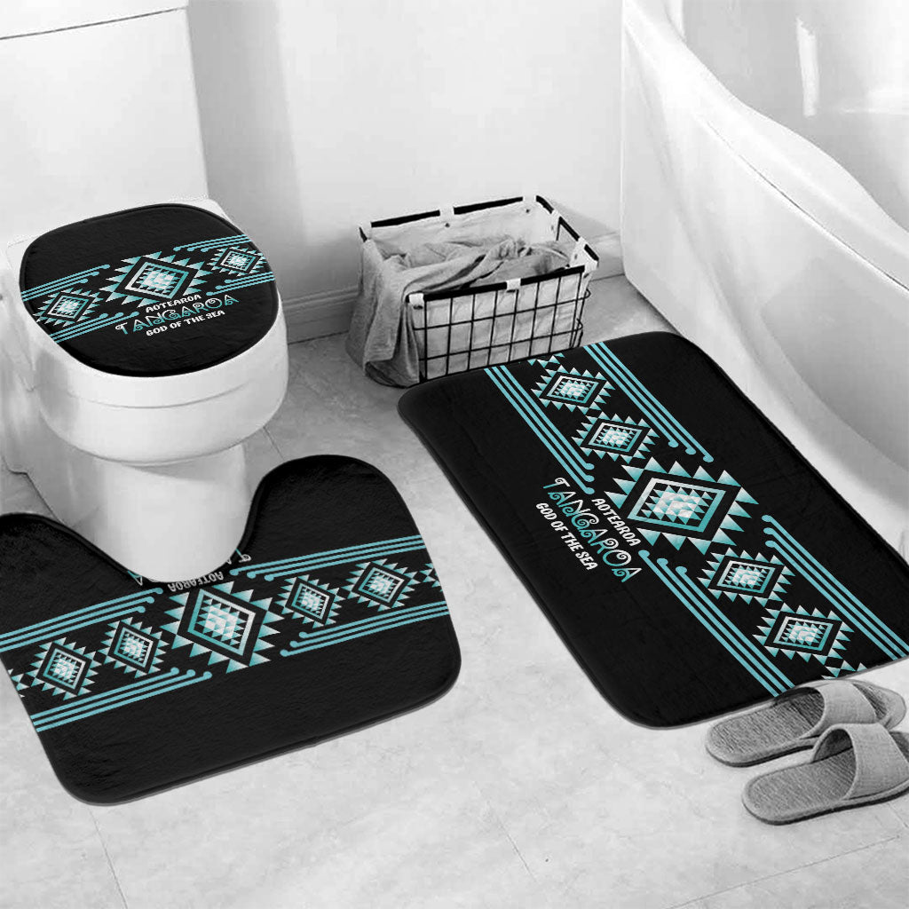 Aotearoa Atua Tangaroa Bathroom Set Maori God Of The Sea Taniko Motifs LT14 Mat Set Only (3 pcs) One Size Turquoise - Polynesian Pride