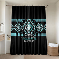Aotearoa Atua Tangaroa Bathroom Set Maori God Of The Sea Taniko Motifs LT14 Shower Curtain Only Turquoise - Polynesian Pride