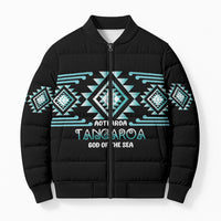 Aotearoa Atua Tangaroa Personalised Bomber Puffer Jacket Maori God Of The Sea Taniko Motifs LT14 Unisex Turquoise - Polynesian Pride