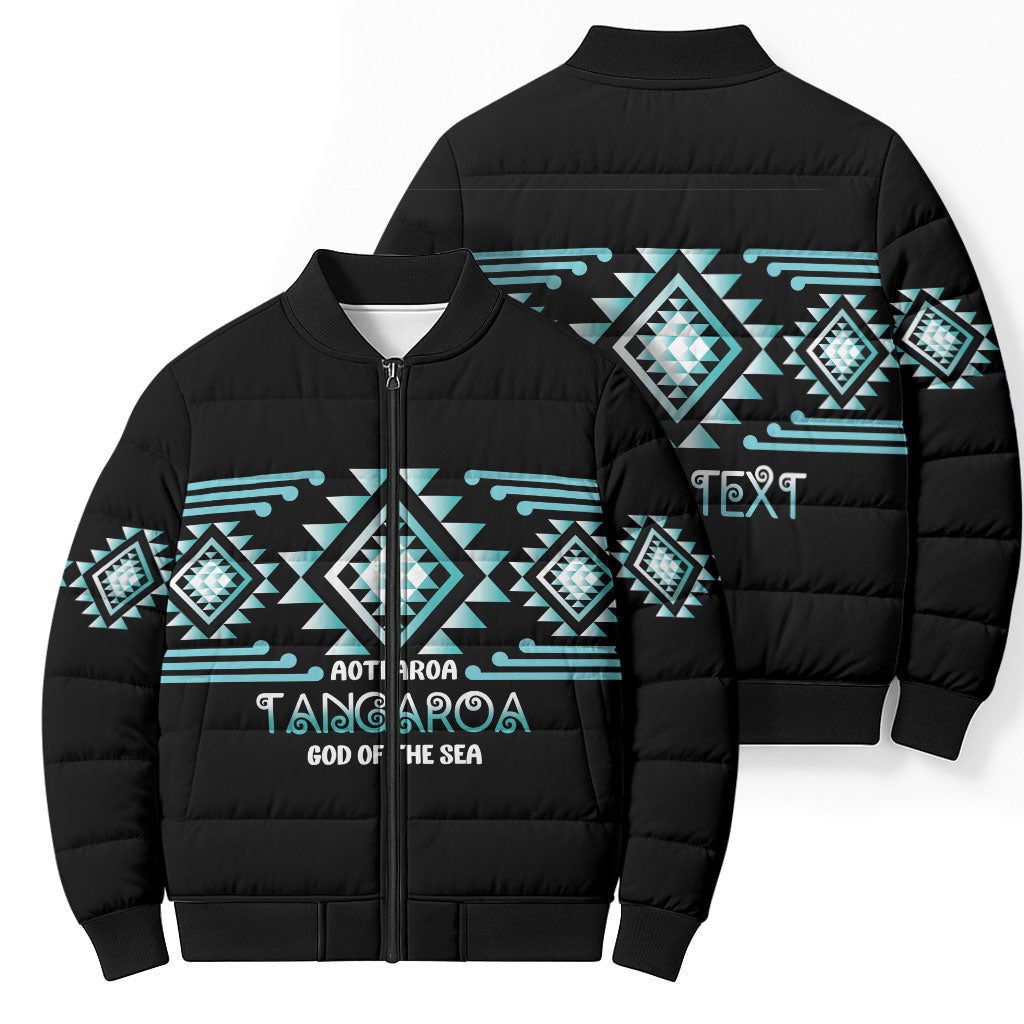 Aotearoa Atua Tangaroa Personalised Bomber Puffer Jacket Maori God Of The Sea Taniko Motifs LT14 - Polynesian Pride