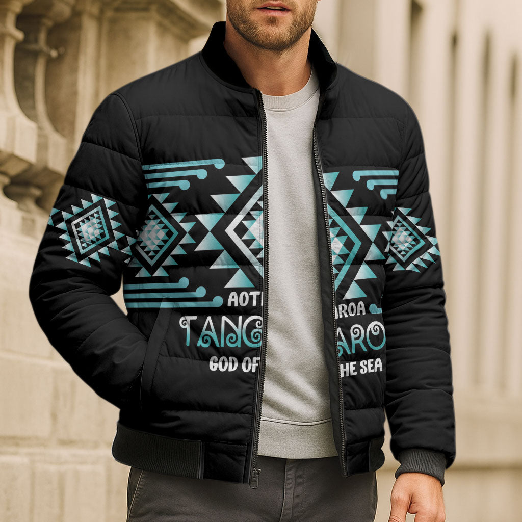 Aotearoa Atua Tangaroa Personalised Bomber Puffer Jacket Maori God Of The Sea Taniko Motifs LT14 - Polynesian Pride