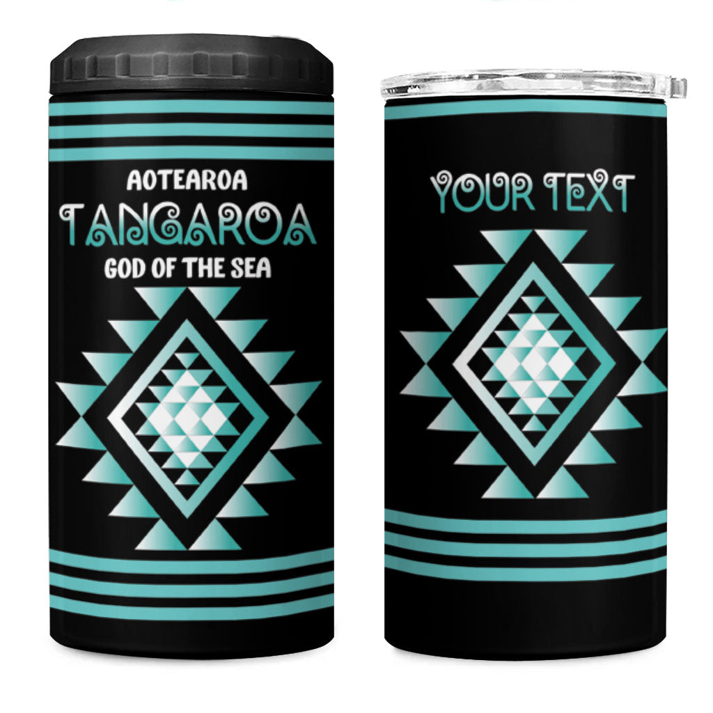 Aotearoa Atua Tangaroa Personalised 4 in 1 Can Cooler Tumbler Maori God Of The Sea Taniko Motifs LT14 One Size: 16 oz Turquoise - Polynesian Pride
