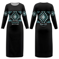 Aotearoa Atua Tangaroa Personalised Couples Matching Long Sleeve Bodycon Dress and Hawaiian Shirt Maori God Of The Sea Taniko Motifs LT14 - Polynesian Pride