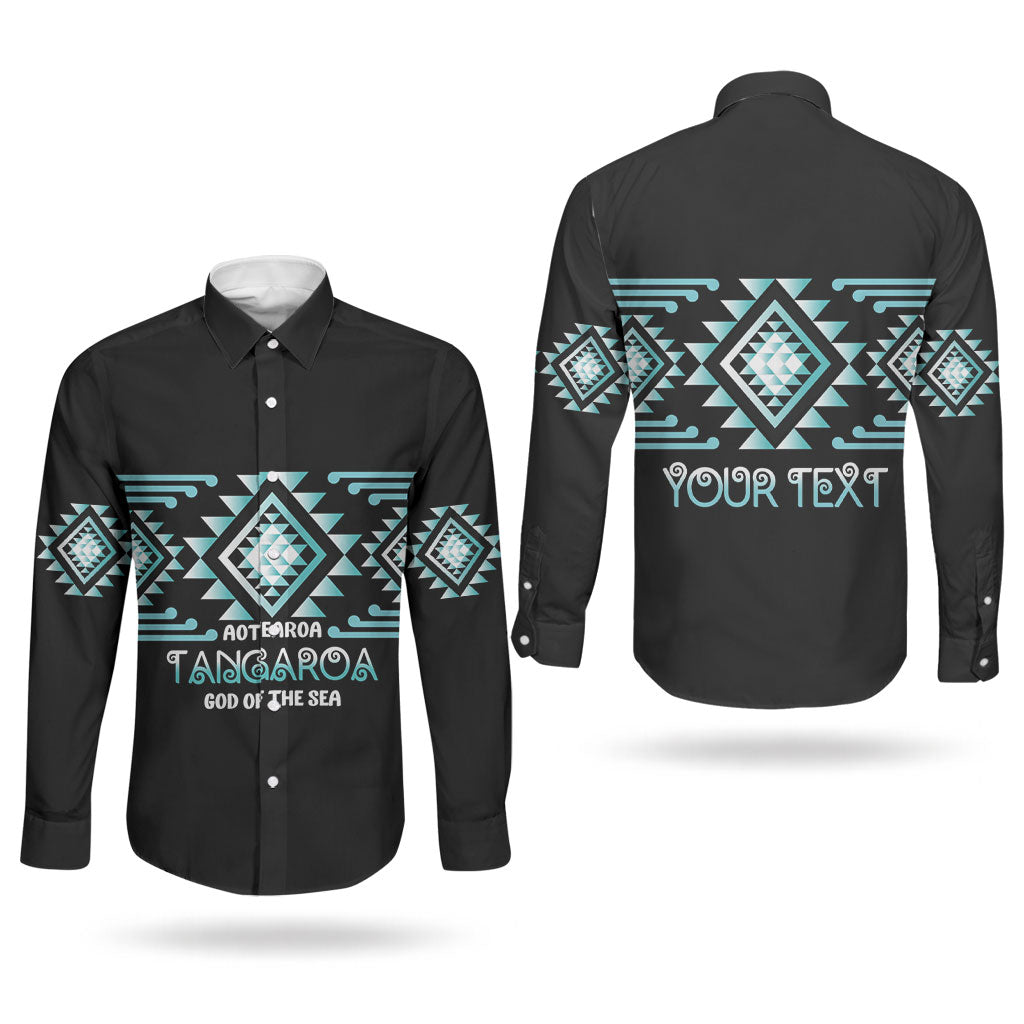 Aotearoa Atua Tangaroa Personalised Couples Matching Off Shoulder Maxi Dress and Long Sleeve Button Shirt Maori God Of The Sea Taniko Motifs LT14 - Polynesian Pride